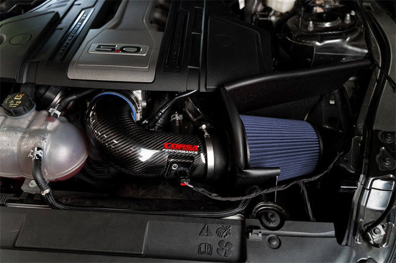 مدخل هواء من ألياف الكربون لسيارة فورد موستانج GT 5.0 لتر V8 من كورسا 2018-2023 مع فلتر MaxFlow 5