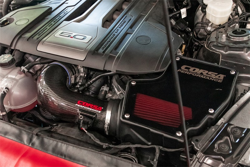 مدخل هواء من ألياف الكربون لسيارة فورد موستانج GT 5.0 لتر V8 من كورسا 2018-2023 مع فلتر دراي تيك