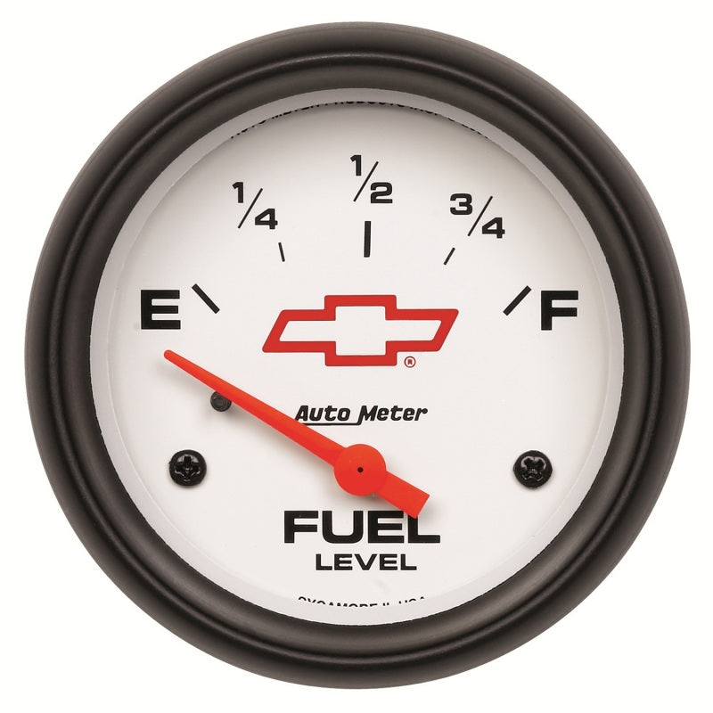 مقياس مستوى الوقود AutoMeter 2-5/8 بوصة. 0 أوم (e) إلى 90 أوم (f) Elec Chevy Red Bowtie White