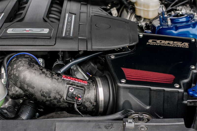 كورسا 2018-2023 فورد موستانج GT 5.0 لتر V8 مدخل هواء من ألياف الكربون المطروقة مع DryTech 3D بدون فلتر زيت