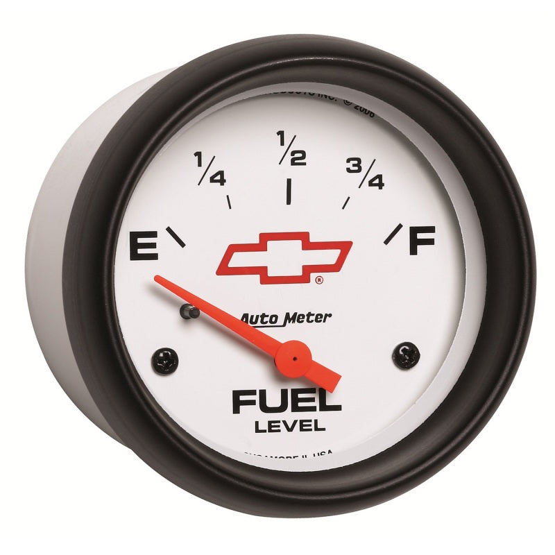 مقياس مستوى الوقود AutoMeter 2-5/8 بوصة. 0 أوم (e) إلى 90 أوم (f) Elec Chevy Red Bowtie White