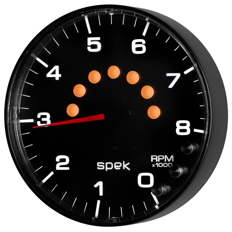 مقياس سرعة الدوران Autometer Spek-Pro مقاس 5 بوصات و8 آلاف دورة في الدقيقة مع ضوء ناقل الحركة وذاكرة الذروة أسود/أسود