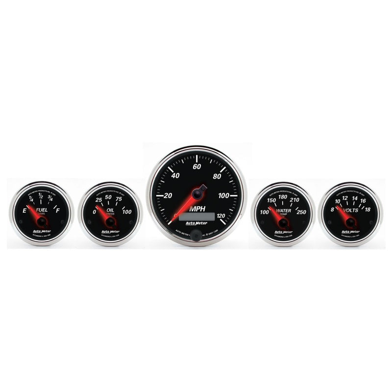 عداد سرعة كهربائي من Autometer Designer Black II، قياس 3-3/8 بوصة و2-21/16 بوصة، مكون من 5 قطع