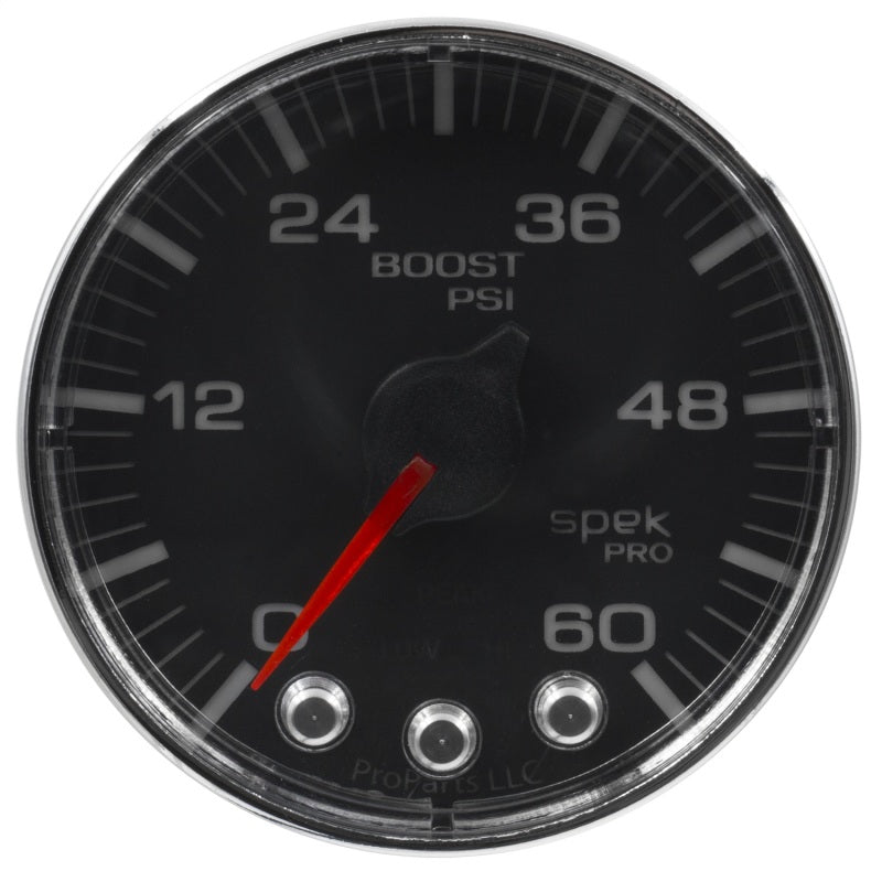 محرك متدرج Autometer Spek-Pro Gauge Boost 2 1/16 بوصة 60 رطل لكل بوصة مربعة مع ذروة وتحذير أسود/كروم