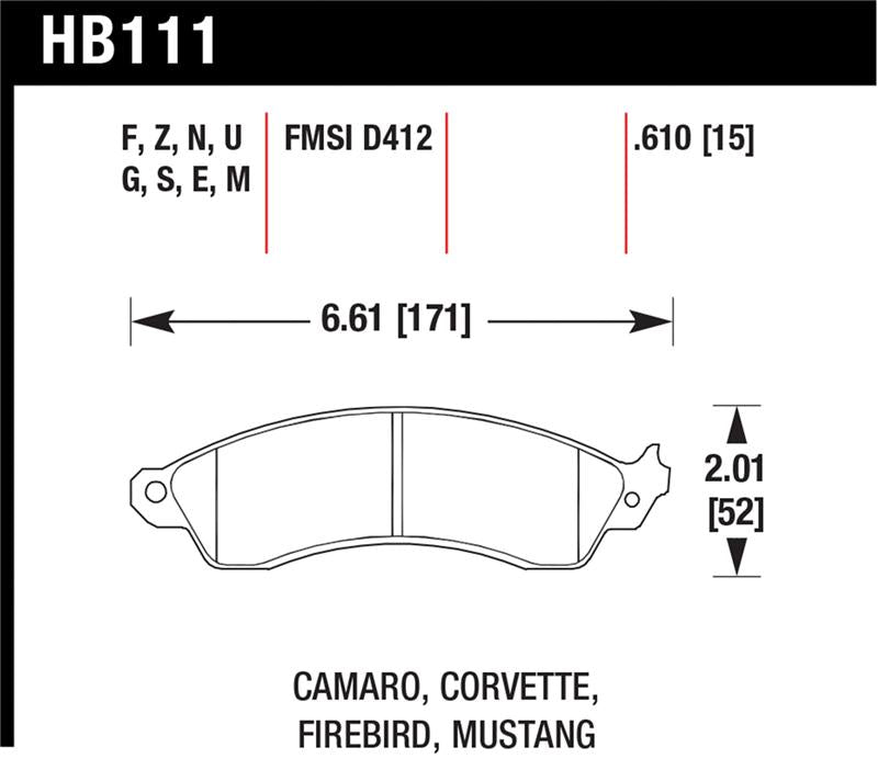 Hawk 94-04 Mustang Cobra / 88-95 Corvette 5.7L / 88-92 Camaro w/ Hvy Duty Brakes Front HPS Street Br