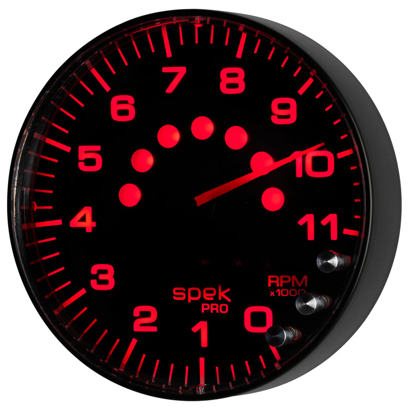 مقياس سرعة الدوران Autometer Spek-Pro، 5 بوصات، 11 ألف دورة في الدقيقة، مع ضوء ناقل الحركة وذاكرة الذروة، أسود/أسود