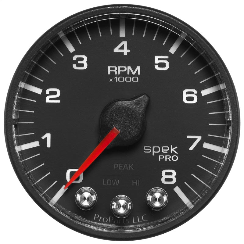 مقياس سرعة الدوران Spek-Pro Black مقاس 2 1/16 بوصة و8K RPM مع ضوء ناقل الحركة وذاكرة الذروة