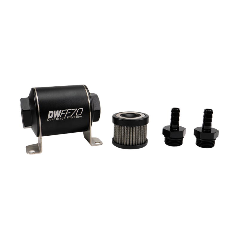 DeatschWerks Stainless Steel 3/8in 100 Micron Universal Inline Fuel Filter Housing Kit (70mm)