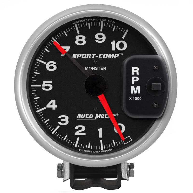 مقياس سرعة الدوران AutoMeter مقاس 5 بوصات، 10 آلاف دورة في الدقيقة، قاعدة مع نظام Red Line Sport-Comp
