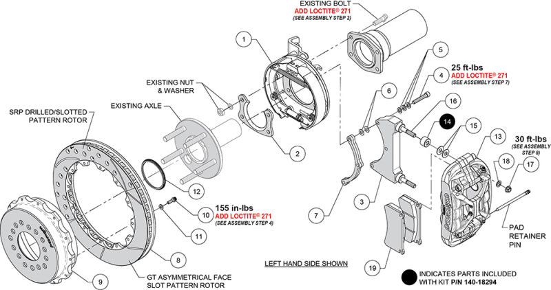Wilwood kit rear XRS4R big ford new style 2.50 offset 14.00 rotor SRP red