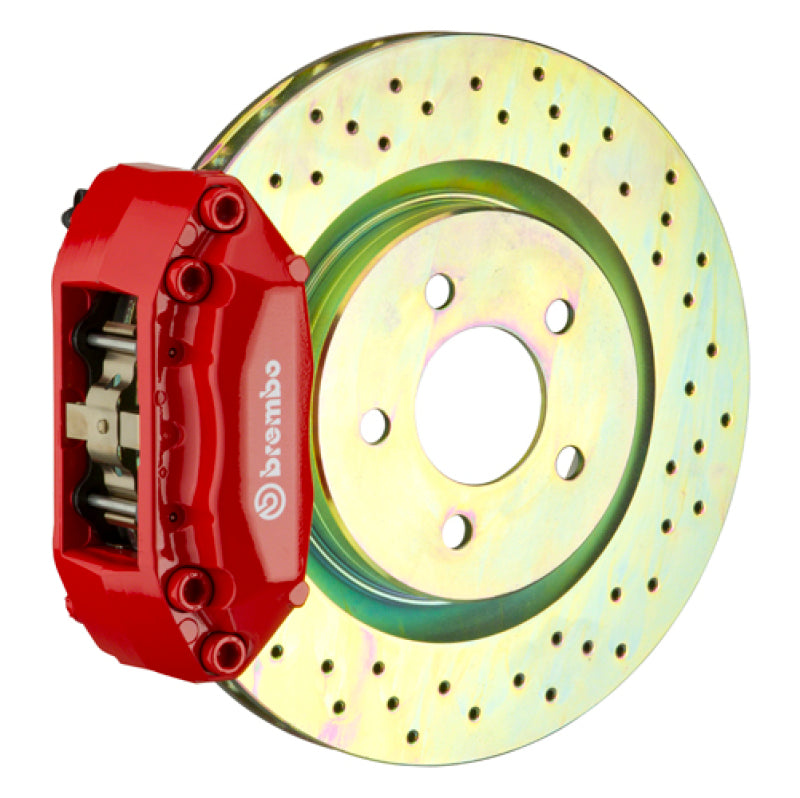 إطارات Brembo Focus S/SE/SEL/Titanium 11-18 أمامية GT BBK 4 مكابس مصبوبة قطعتان 310x28 قطعة واحدة دوار مثقوب - أحمر