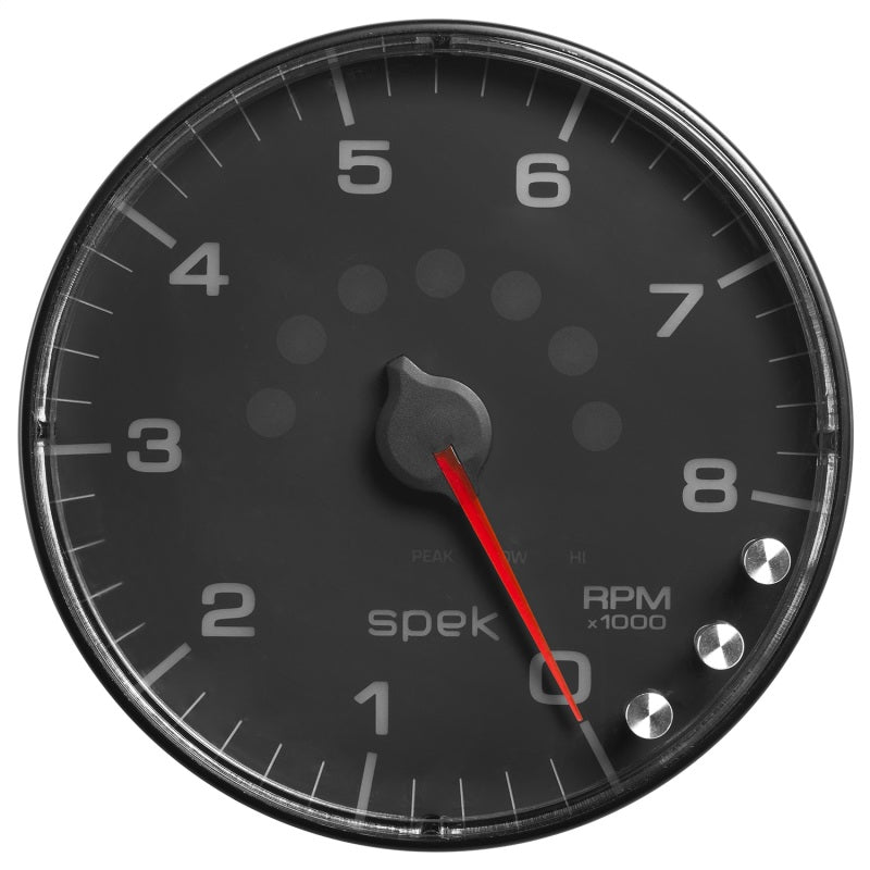 مقياس سرعة الدوران Autometer Spek-Pro مقاس 5 بوصات و8 آلاف دورة في الدقيقة مع ضوء ناقل الحركة وذاكرة الذروة أسود/أسود