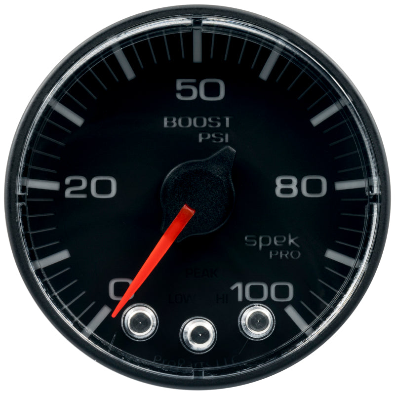 محرك متدرج Autometer Spek-Pro Gauge Boost 2 1/16 بوصة 100 رطل لكل بوصة مربعة مع ذروة وتحذير أسود/أسود