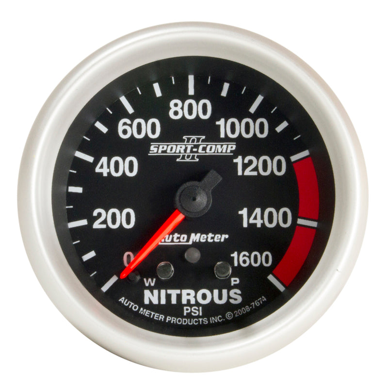 مقياس ضغط النيتروز Autometer Sport-Comp II Pro Control 2-5/8in 1600 PSI مع ذروة وتحذير