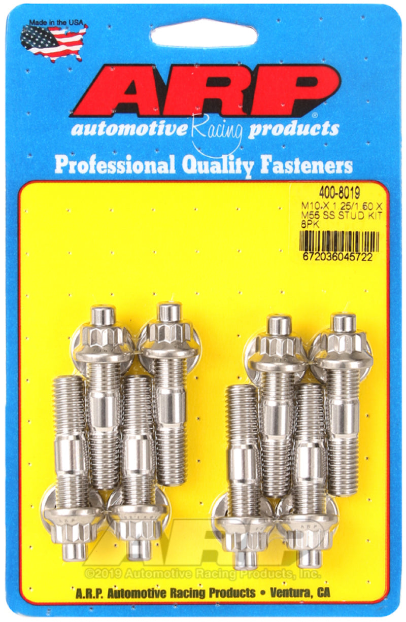 مسامير ملحقات من الفولاذ المقاوم للصدأ ARP M10 X 1.25/1.50 X M55 (عبوة من 8 قطع)
