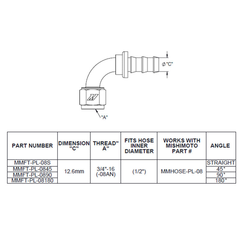 Mishimoto 45 Degree Push Lock Fitting - 8AN