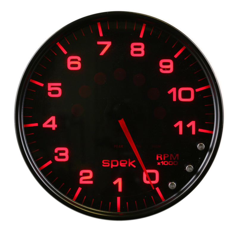 مقياس سرعة الدوران Autometer Spek-Pro مقاس 5 بوصات و11 ألف دورة في الدقيقة مع ضوء ناقل الحركة وذاكرة الذروة باللون الأسود/الدخاني/الأسود