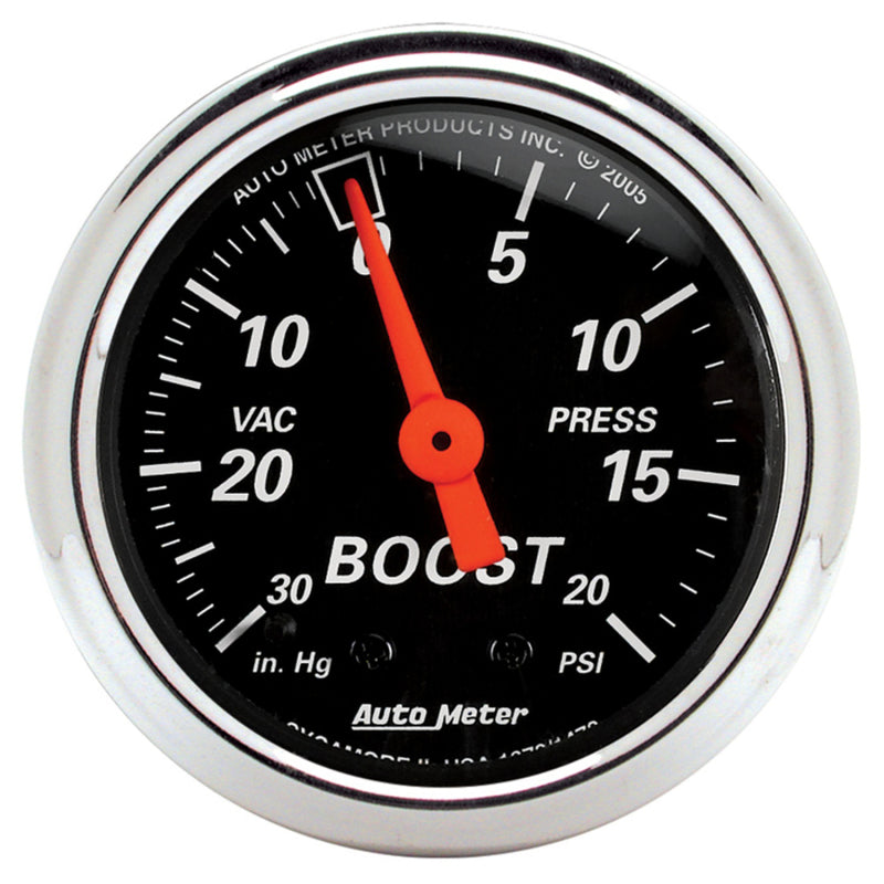 مقياس ضغط هواء ميكانيكي 2-1/16 بوصة من Autometer Designer، 30 بوصة Hg-Vac / 20 PSI، مقياس ضغط هواء/ضغط تعزيز