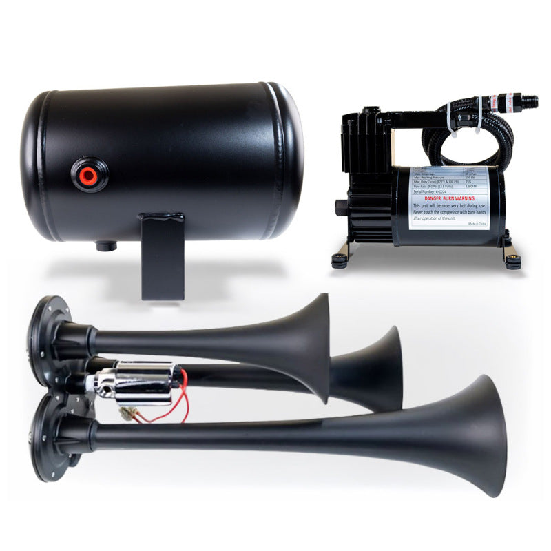 Kleinn Triple Black Horn Kit w/ 130 PSI Air Compressor / 1.0 gal Air Tank