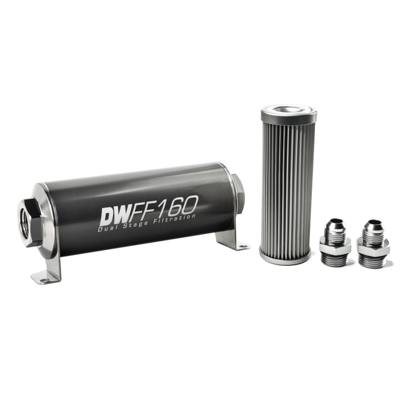 DeatschWerks Stainless Steel 8AN 100 Micron Universal Inline Fuel Filter Housing Kit (160mm)