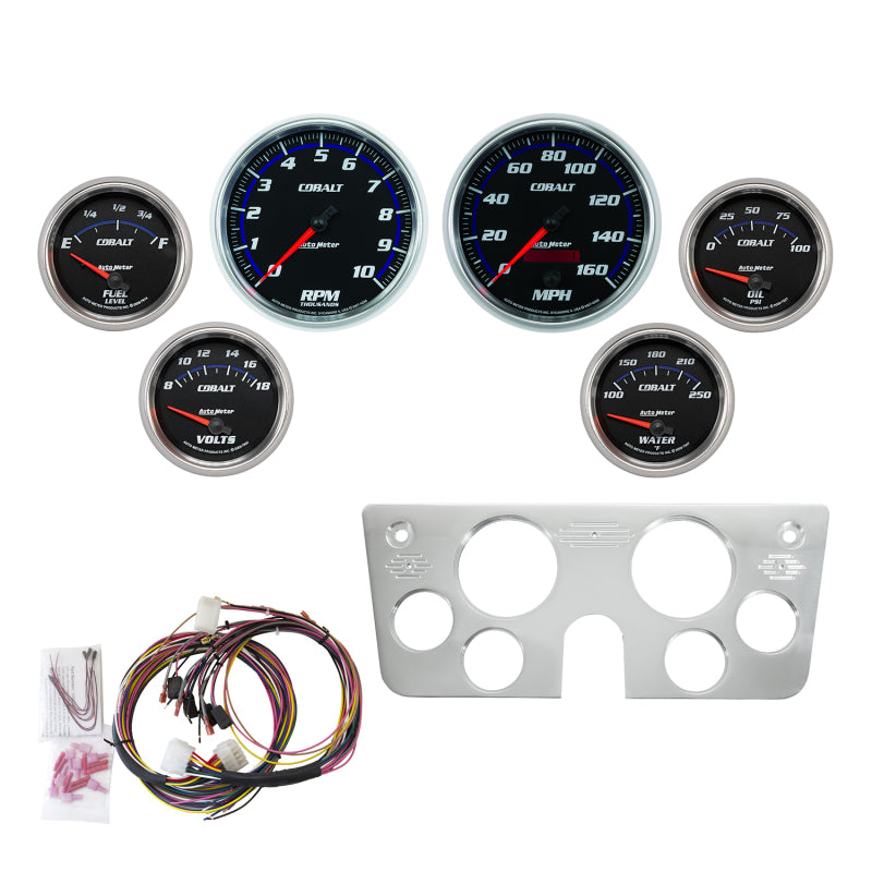 لوحة قيادة شاحنة GM Billet من Autometer موديل 67-72 - عداد السرعة/عداد دورات المحرك/عداد الزيت/درجة حرارة الماء/الفولت - كوبالت