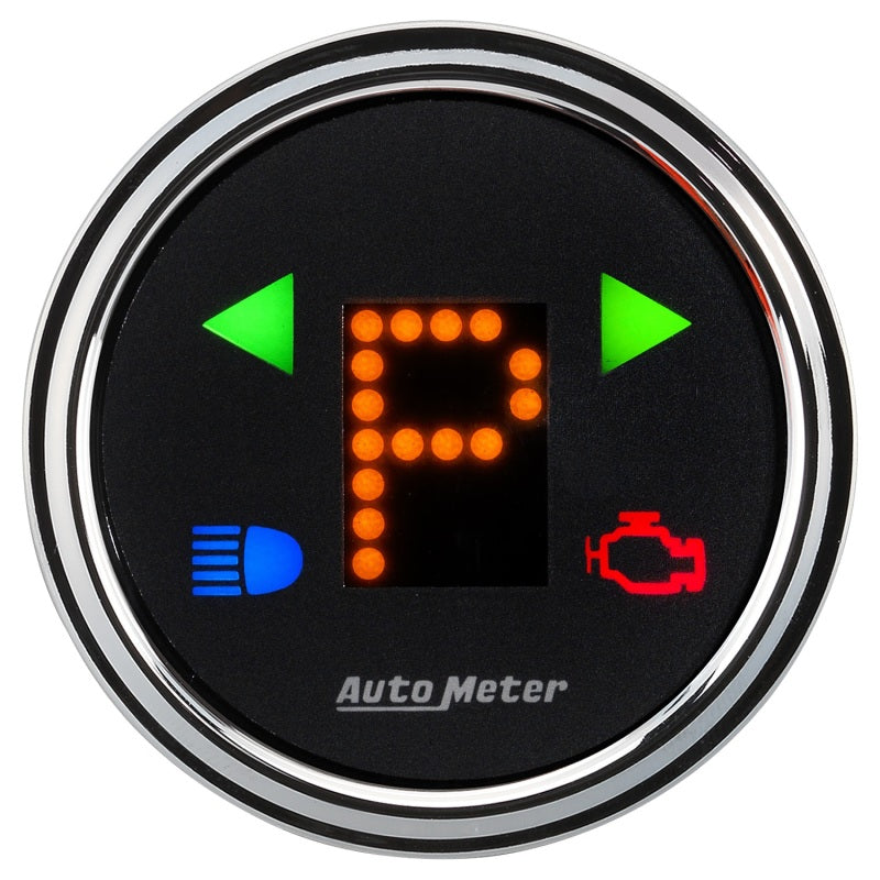 مقياس Autometer Designer PRNDL 2-1/16 بوصة بعدسة مقببة من الكروم وقرص أسود