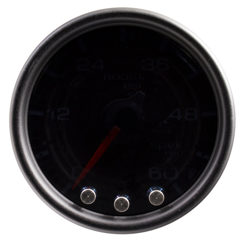 محرك متدرج Autometer Spek-Pro Gauge Boost 2 1/16 بوصة 60 رطل لكل بوصة مربعة مع ذروة وتحذير أسود/دخاني/أسود
