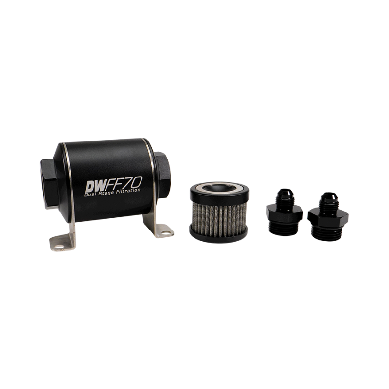 DeatschWerks Stainless Steel 6AN 40 Micron Universal Inline Fuel Filter Housing Kit (70mm)