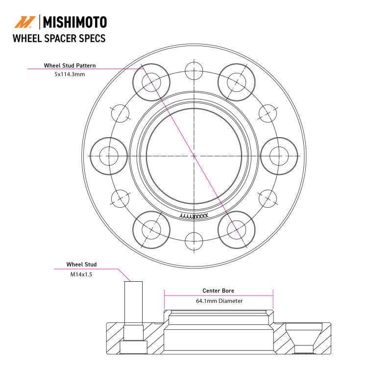 Mishimoto Mishimoto Wheel Spacers 5x114.3 64.1 CB M14x1.5 15mm BK