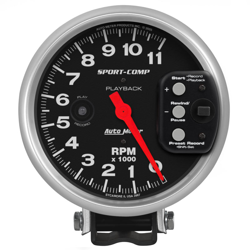 مقياس سرعة الدوران الرياضي Autometer مقاس 5 بوصات وسرعة دوران 11 ألف دورة في الدقيقة مع قاعدة تشغيل RPM