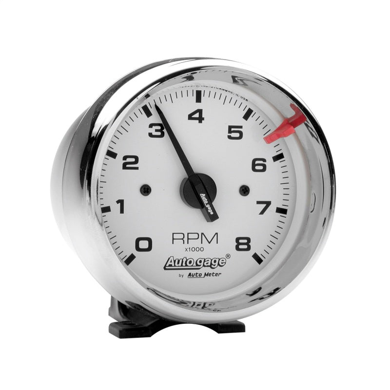 مقياس سرعة الدوران Autometer Autogage 3-3/4 بوصة أبيض 8000 دورة في الدقيقة مثبت على قاعدة
