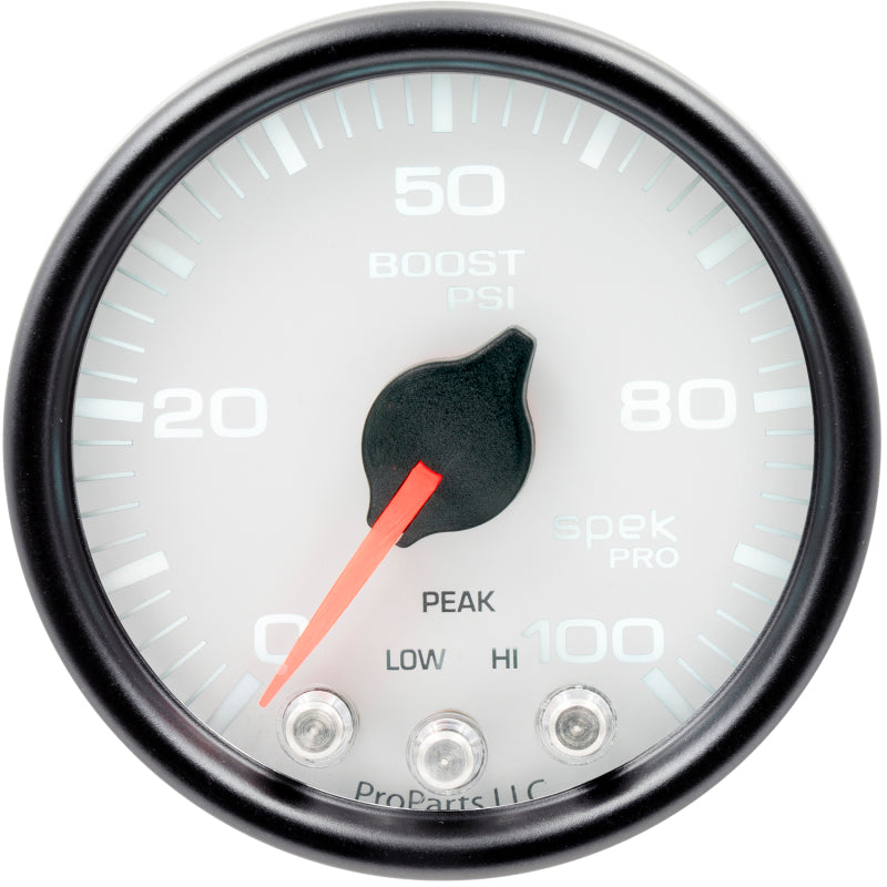 محرك متدرج Autometer Spek-Pro Gauge Boost 2 1/16 بوصة 100 رطل لكل بوصة مربعة مع ذروة وتحذير أبيض/أسود