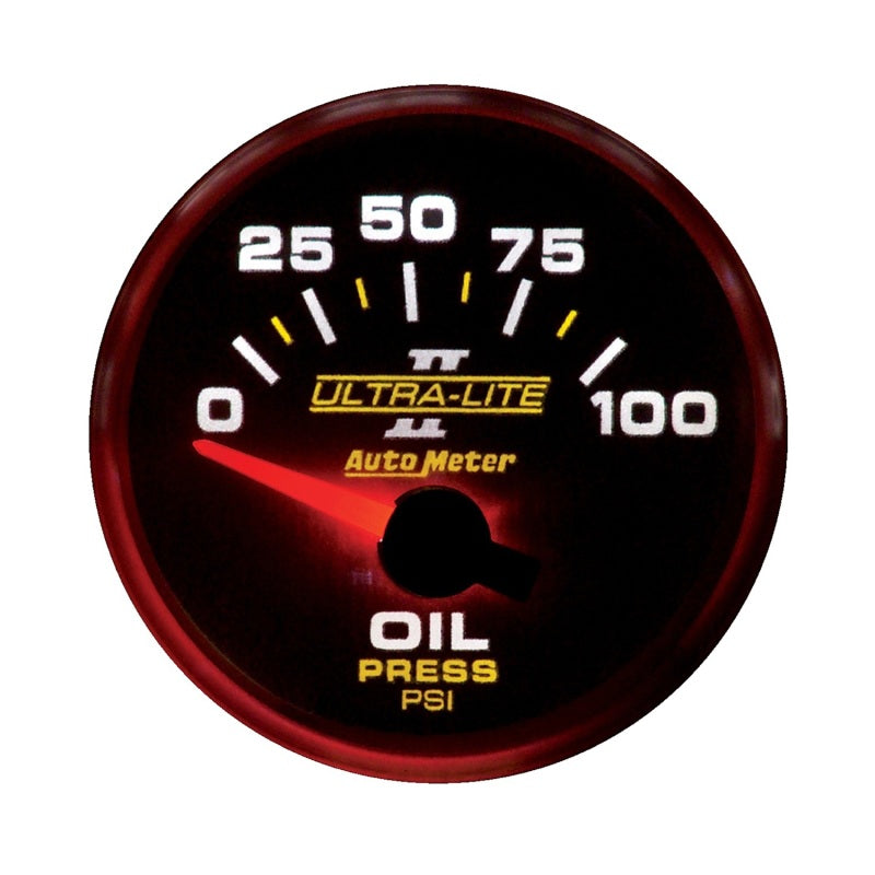 مقياس ضغط الزيت الكهربائي Autometer Ultra-Lite II مقاس 52 مم، 0-100 رطل/بوصة مربعة