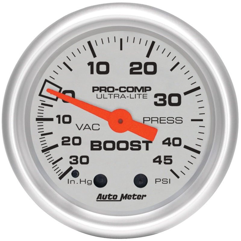 مقياس الضغط/الفراغ الميكانيكي Autometer Ultra-Lite مقاس 52 مم و30 بوصة زئبقية/45 رطل لكل بوصة مربعة