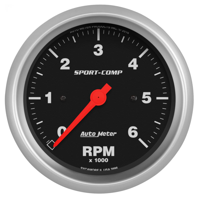 مقياس سرعة الدوران AutoMeter Sport-Comp 3-3/8 بوصة، 0-6000 دورة في الدقيقة، مثبت في لوحة القيادة