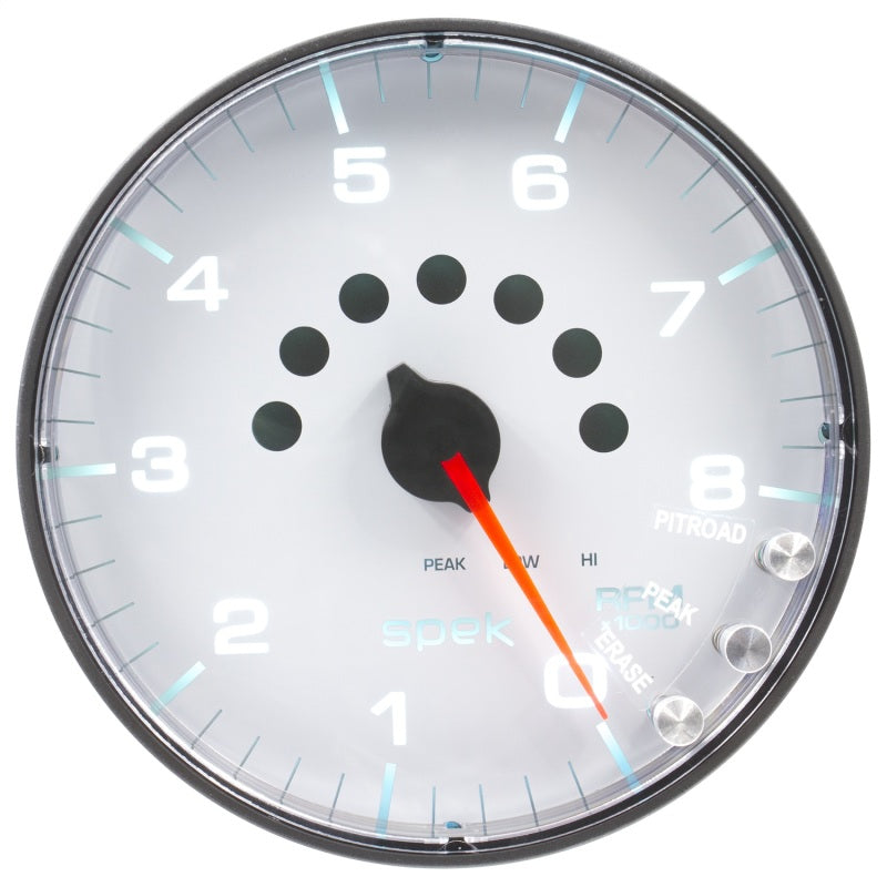 مقياس سرعة الدوران Autometer Spek-Pro مقاس 5 بوصات و8 آلاف دورة في الدقيقة مع ضوء ناقل الحركة وذاكرة الذروة، أبيض/أسود