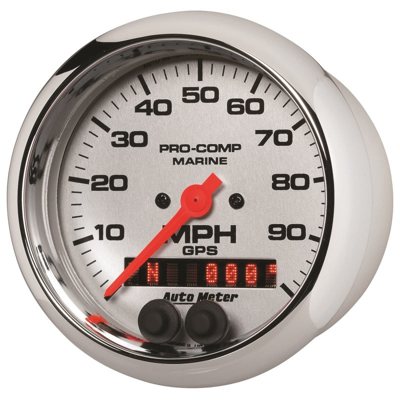 عداد سرعة GPS من Autometer Marine Chrome مقاس 3-3/8 بوصة بسرعة 100 ميل في الساعة