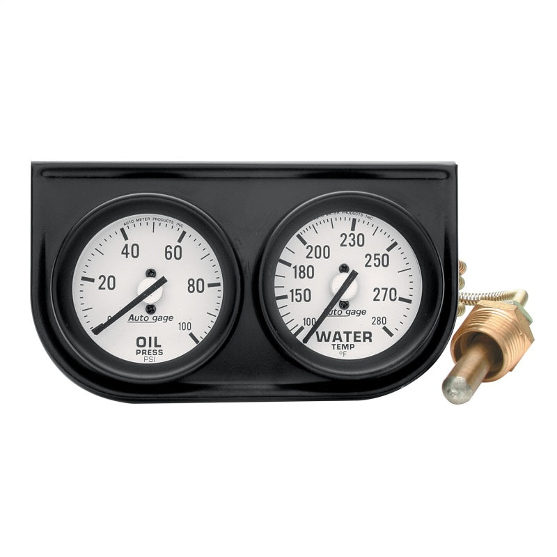وحدة تحكم Autometer AutoGage ثنائية القياس 2-1/16 بوصة ميكانيكية، ضغط الزيت 0-100 رطل/بوصة مربعة، درجة حرارة الماء 100-280 درجة مئوية - أسود
