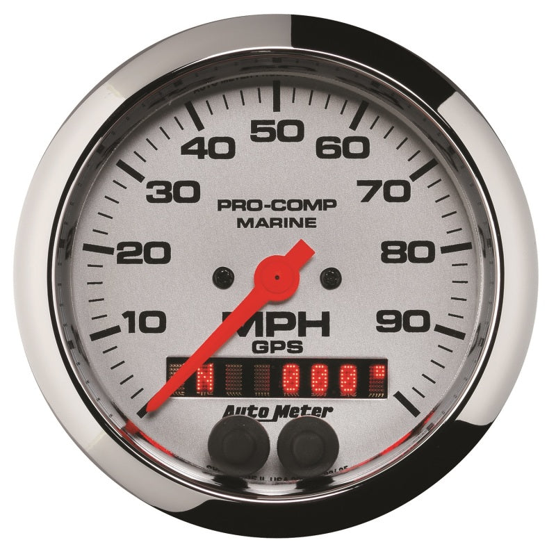 عداد سرعة GPS من Autometer Marine Chrome مقاس 3-3/8 بوصة بسرعة 100 ميل في الساعة