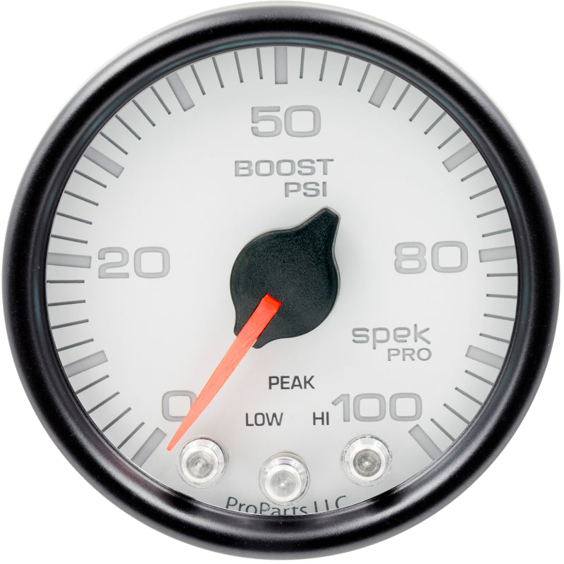 محرك متدرج Autometer Spek-Pro Gauge Boost 2 1/16 بوصة 100 رطل لكل بوصة مربعة مع ذروة وتحذير أبيض/أسود