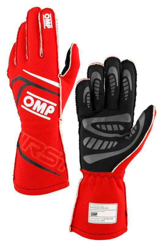 OMP FIRST GLOVES FIA 8856-2018 MY2025 BLACK / FUCHSIA SZ M