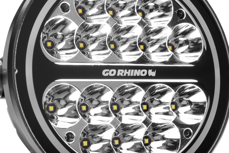 Go Rhino Xplor Blackout Series Round LED Spot Light Beam w/DRL (Surface/Thread Stud Mnt) 7in. - Blk