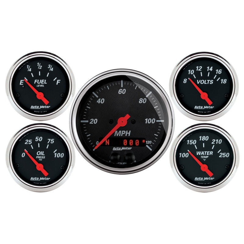 طقم لوحة القيادة السوداء من Autometer Designer، 5 قطع، ميل في الساعة/وقود/زيت/وزن السيارة/فولت