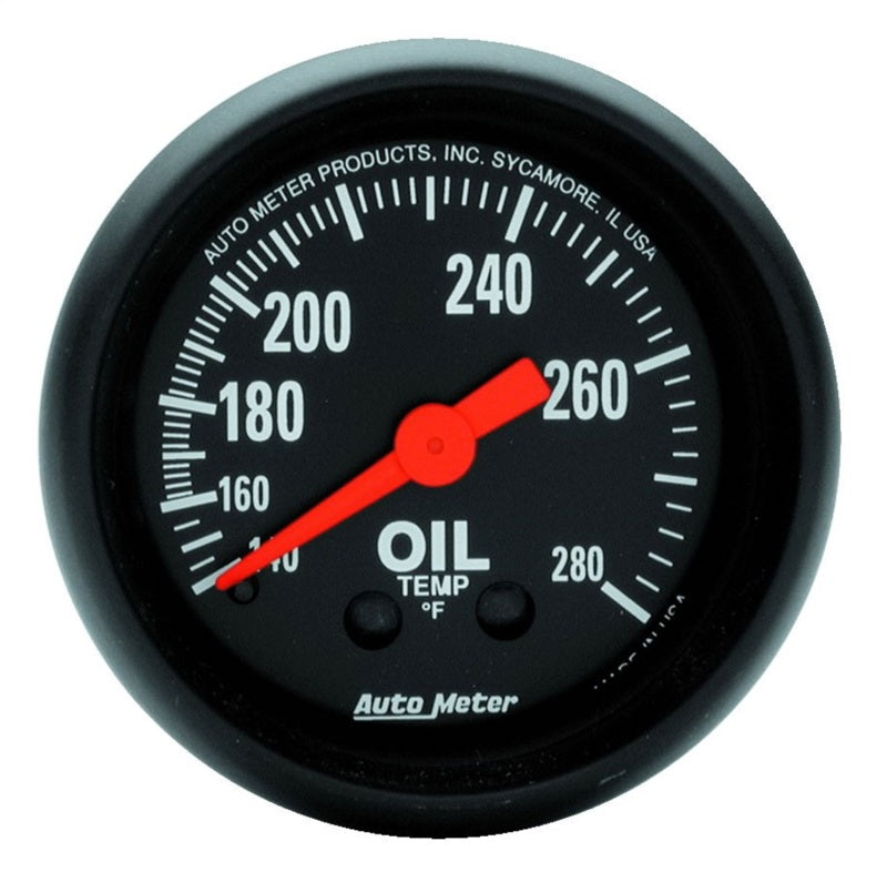 مقياس درجة حرارة الزيت الميكانيكي من سلسلة Autometer Z مقاس 2-1/16 بوصة، 140-280 درجة فهرنهايت