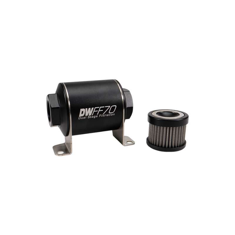 DeatschWerks Stainless Steel 8AN 100 Micron Universal Inline Fuel Filter Housing Kit (70mm)