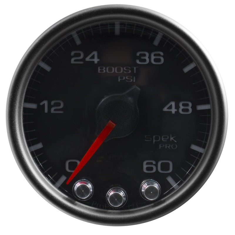 محرك متدرج Autometer Spek-Pro Gauge Boost 2 1/16 بوصة 60 رطل لكل بوصة مربعة مع ذروة وتحذير أسود/أسود