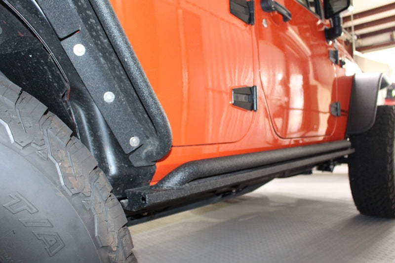 Fishbone Offroad 07-18 Jeep Wrangler JK 4 Door Rubicon Steel Rock Slider - Black Textured Powdercoat