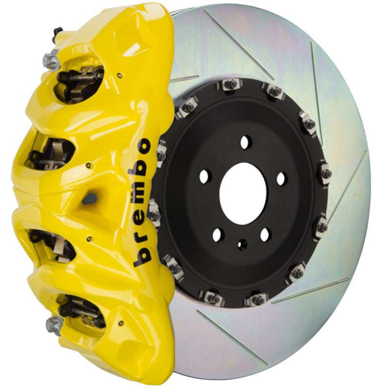 بريمبو 19+ موديل X (بدون نقش) Fr GT BBK 8Pis Cast 412x38 2pc Rotor Sloted Type1-أصفر