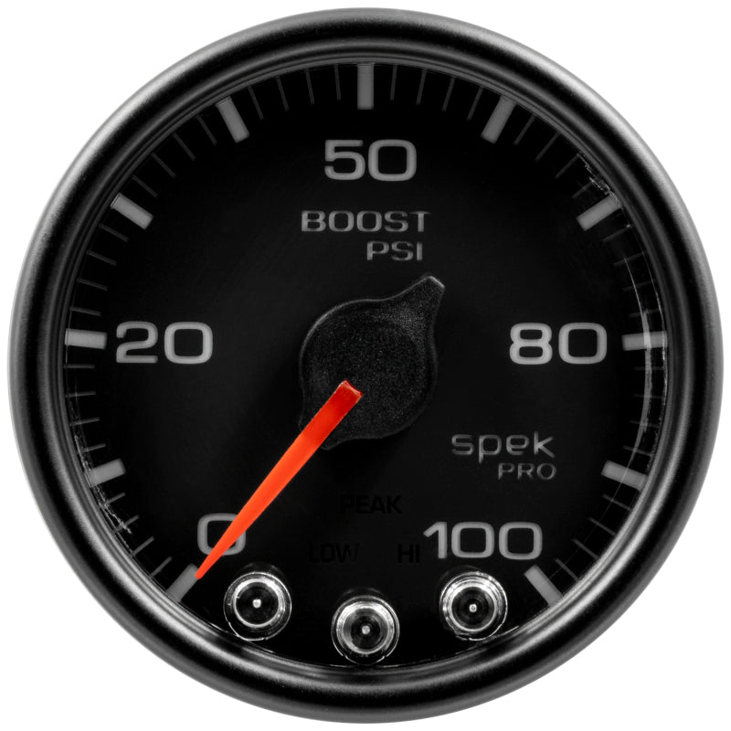 محرك متدرج Autometer Spek-Pro Gauge Boost 2 1/16 بوصة 100 رطل لكل بوصة مربعة مع ذروة وتحذير أسود/أسود