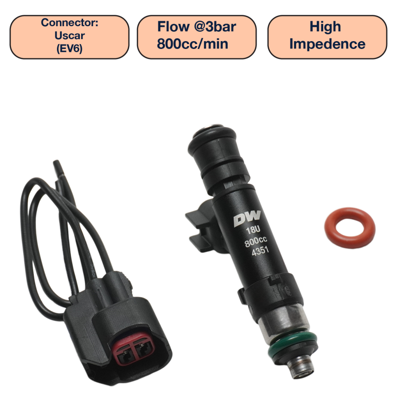DeatschWerks Universal 800cc Single Fuel Injector / 60mm Length / 14mm O-Ring Seals